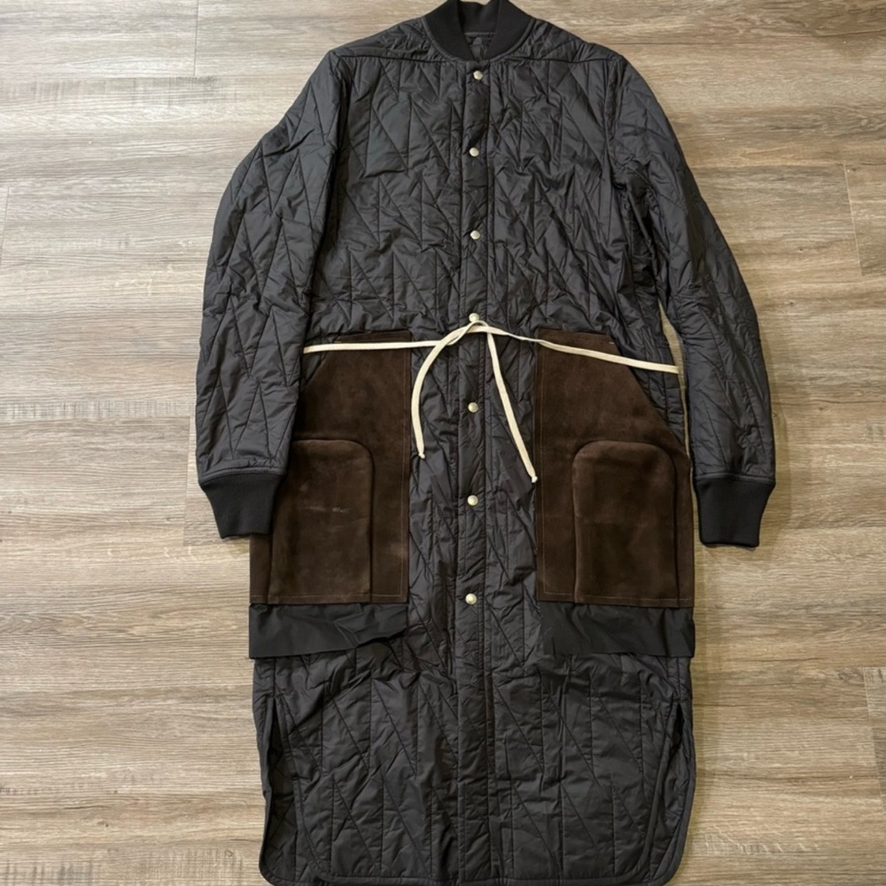 Rick Owens Quilted Flight Black Brown Long Jacket Coat